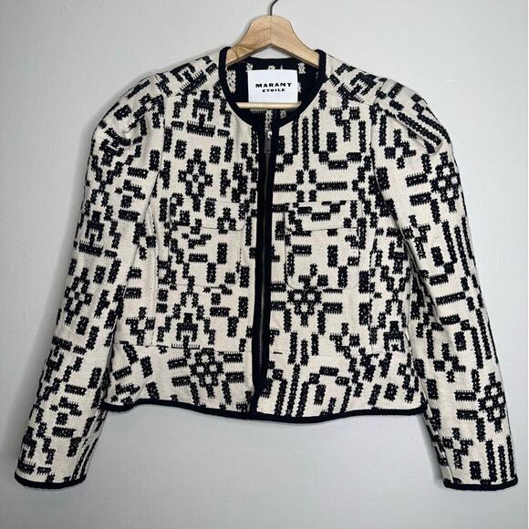 Isabel Marant Etoile Deliona Abstract Printed Tweed Jacket Black/White Size 42 - Picture 2 of 10